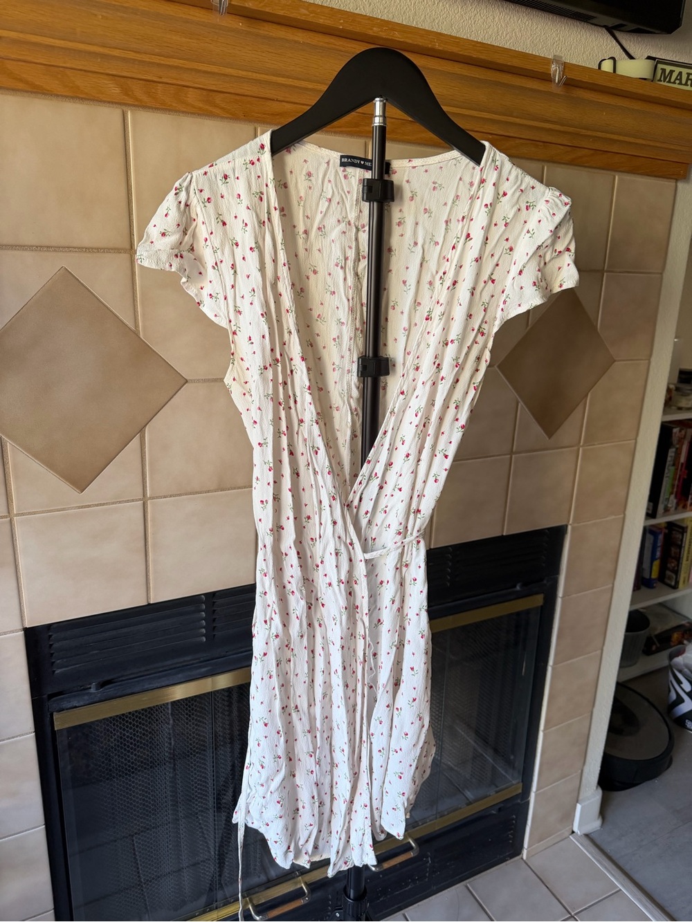 Floral Wrap Midi Dress - White with Red Flower Print Brandy Melville Tie Wrap